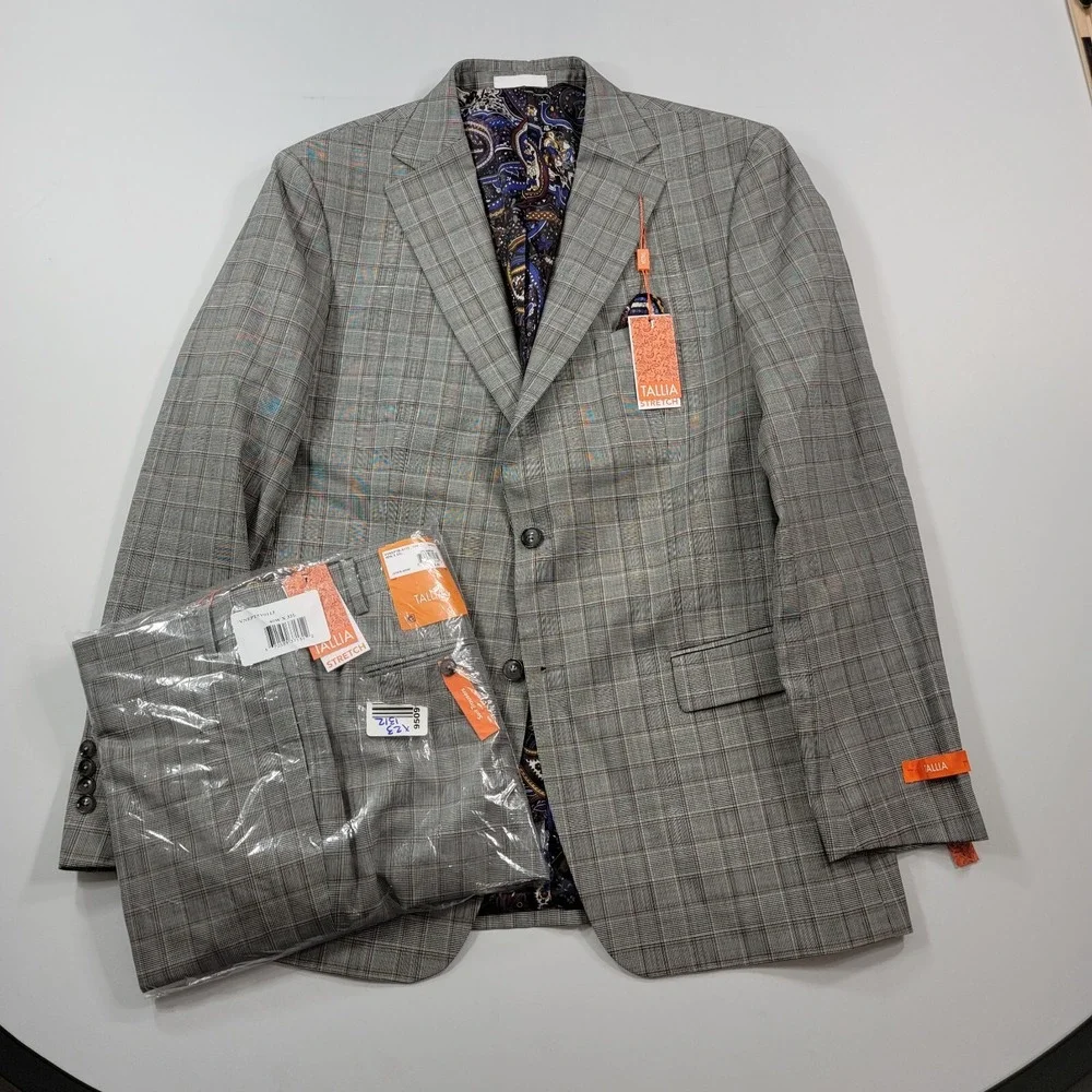 Tallia Slim-Fit Wool‎ Suit Mens 44L 2 Piece Pants 40x32 Cream Brown $600 NEW